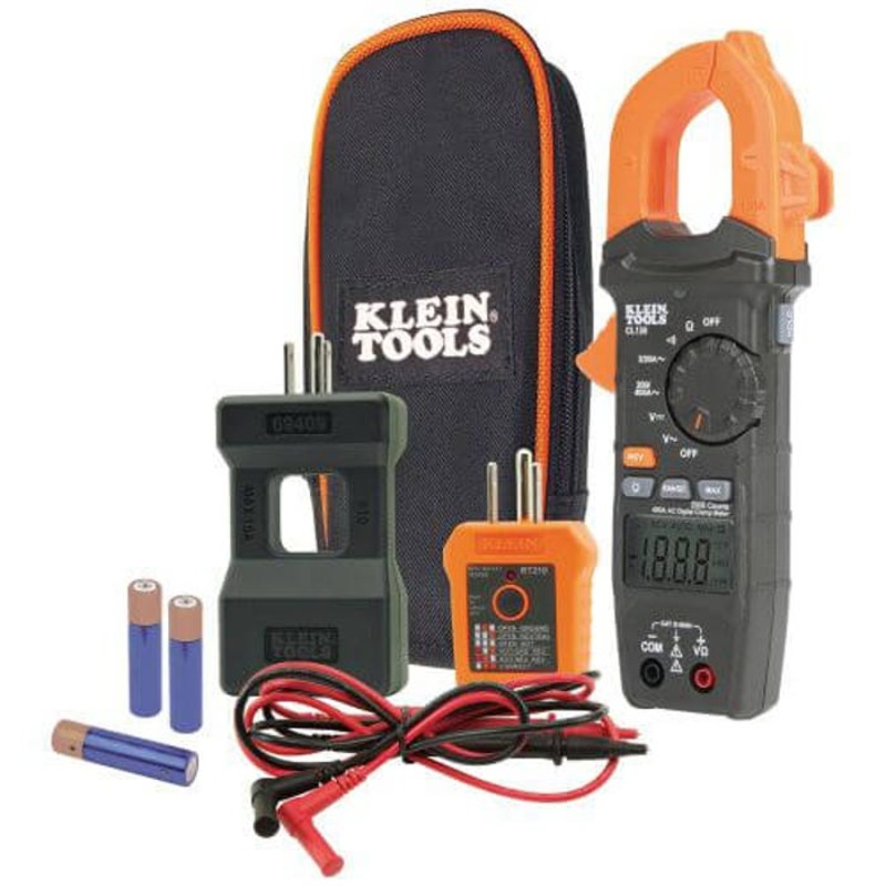 Klein CL120KIT Clamp Meter Electrical Test Kit, 600 VAC/VDC, 1.61 in Jaw, Reverse Contrast LCD Display