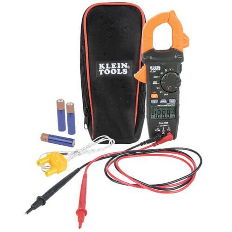 Klein CL220 Auto-Ranging Digital Clamp Meter with Temperature Measure, 600 VAC/VDC, 400 A AC, 20 MOhm, 1.61 in Jaw, Backlit LCD Display
