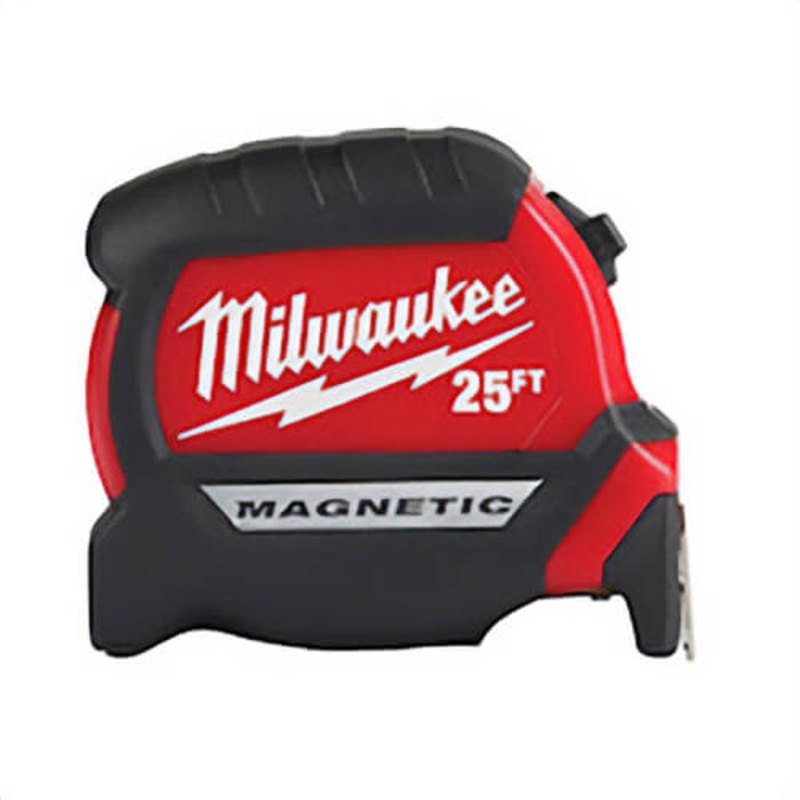 Milwaukee 48-22-0325G Compact Wide Blade Magnetic Measuring Tape, 25 ft L, Steel Blade, 1/16 in Graduation