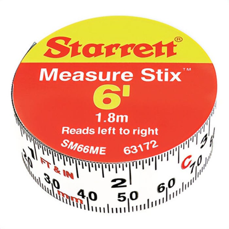 Starrett SM66ME 1-Sided Measure Stix, 6 ft L x 3/4 in W Blade, Carbon Steel, Imperial/Metric, 1/16ths