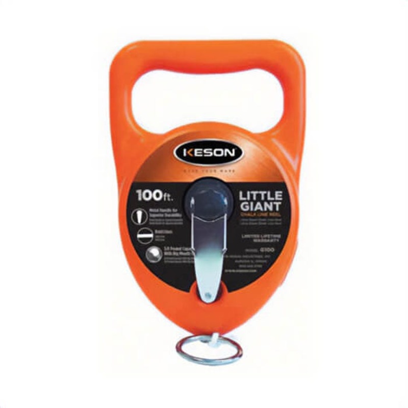 Keson G100 Giant Chalk Line Reel, 100 ft L, 12 oz Chalk, Big Mouth Door, 1x1 Rewind Retraction
