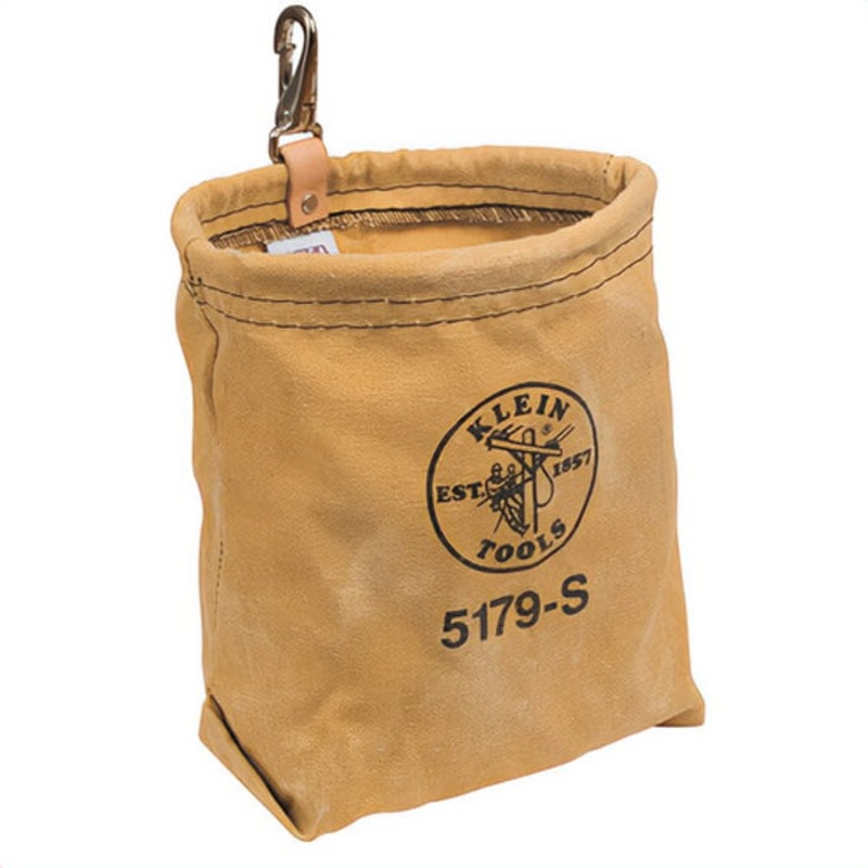 Klein 5179S Tool Pouch, 1 pocket, 7 in dia Top, Canvas, Tan, 7-1/2 in L x 7 in W x 3-1/2 in H