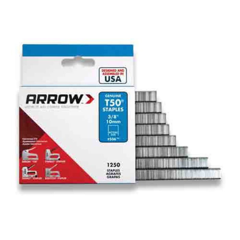 Arrow 50424 T50 Heavy Duty Wide Staples, 1/4 in L Leg, Divergent Point, Steel, 3/8 in W Crown