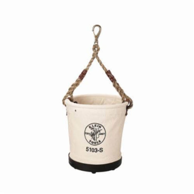 Klein 5103S Heavy Duty Tapered Wall Bucket, 12 in H, 1 Pocket, #4 Canvas, Natural