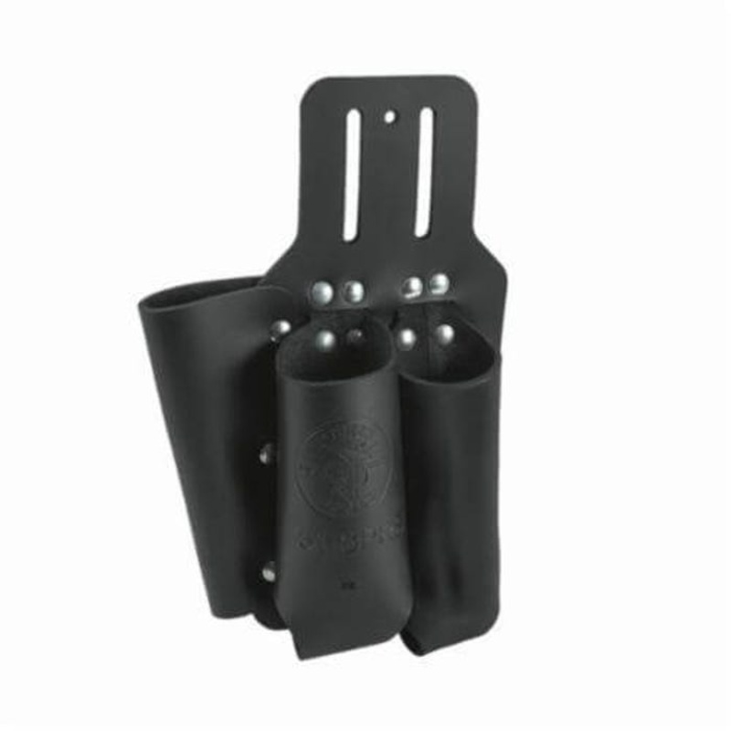 Klein 5118PRS Slotted Tool Holder, 3 pocket, For use with 7 to 9 in Side Cutting Plier, Screwdriver, 6 ft Folding Rule, Leather, Black