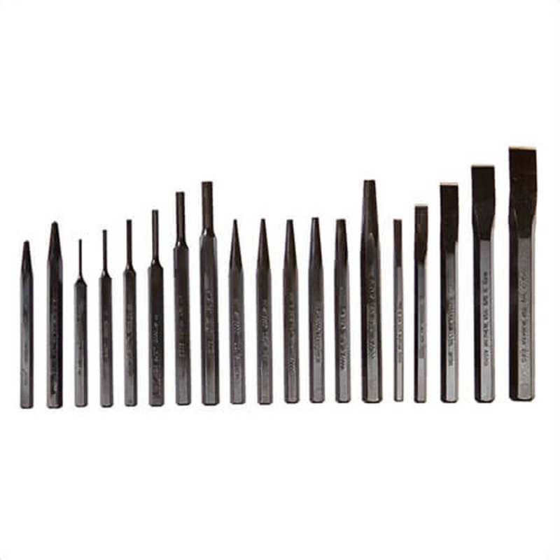 Mayhew 61019 Imperial Punch and Chisel Set, 1/8 to 3/8 in Chisel, 1/8 to 3/8 in Punch, 14 Punches, 5 Chisels, 19 pc