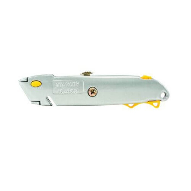 Stanley Quick-Change 10-499 Utility Knife, 3-Position/Retractable Blade, Push Button, Carbon Steel Blade, 3 Blades Included