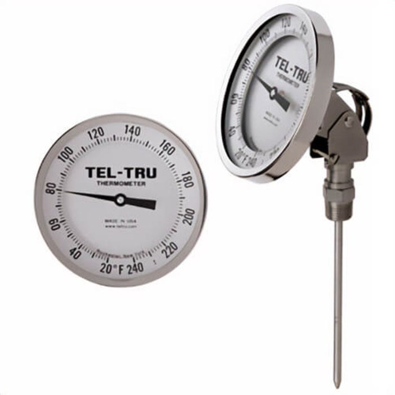 Tel-Tru 42102465AKLAAAA Dial Thermometer, Adjustable Angle Connected, 150/750F, 1/2 in NPT, 24 in Stem, 5 in Dial Size