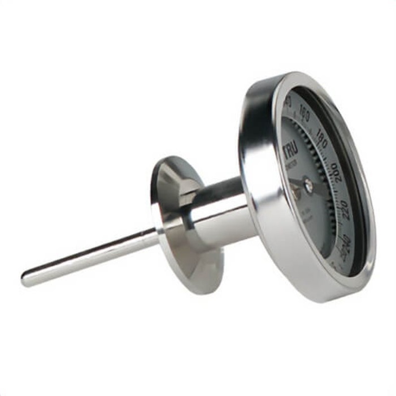 Tel-Tru 48100254B6NDAAA-20 Dial Thermometer, Back Connected, 0/140F, 2 in Sanitary Flange, 2.5 in Stem, 4 in Dial Size