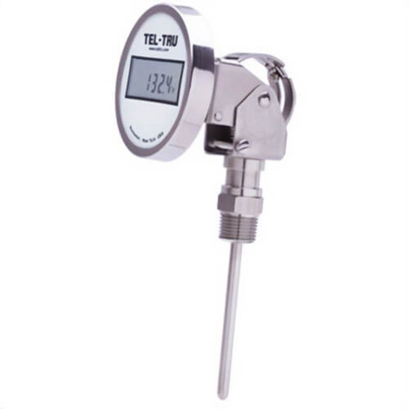 Tel-Tru ND3AXDV11W1-P12126 Digital Thermometer, Adjustable Angle Connected, -67/302F, 1/2 in NPT, 12 in Stem, 3 in Dial Size