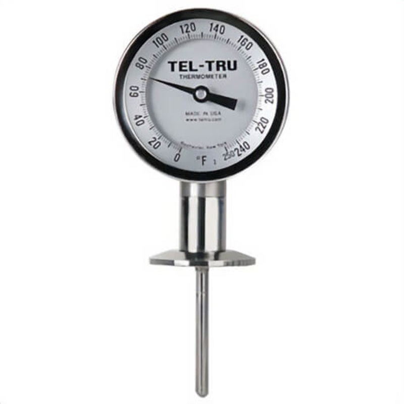 Tel-Tru 39100274B6NAAAA-10 Dial Thermometer, Bottom Connected, -10/110C, 1.5 in Sanitary Flange, 2.5 in Stem, 3 in Dial Size