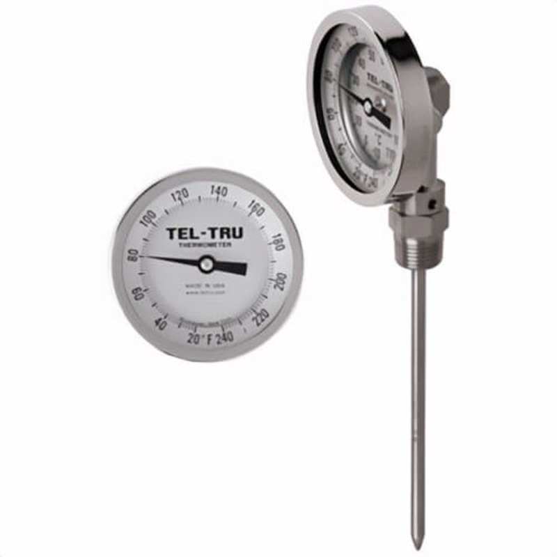 Tel-Tru 40102465AKLAAAA Dial Thermometer, Bottom Connected, 150/750F, 1/2 in NPT, 24 in Stem, 3 in Dial Size Dial Size