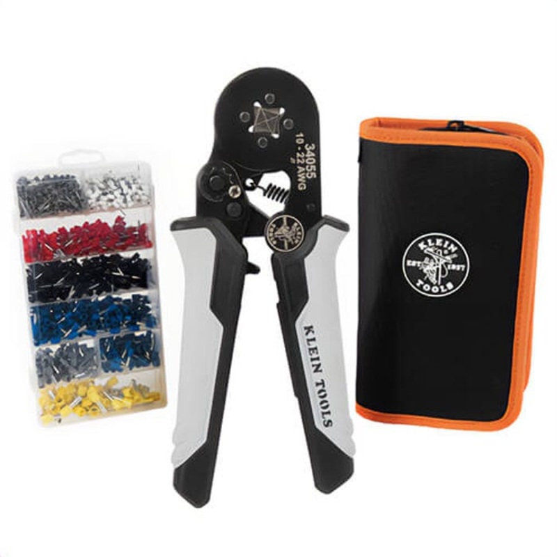 Klein 34060 Ratcheting Ferrule Square Crimper Set with 10 to 22 AWG Wire, Ergonomic Grip, Steel