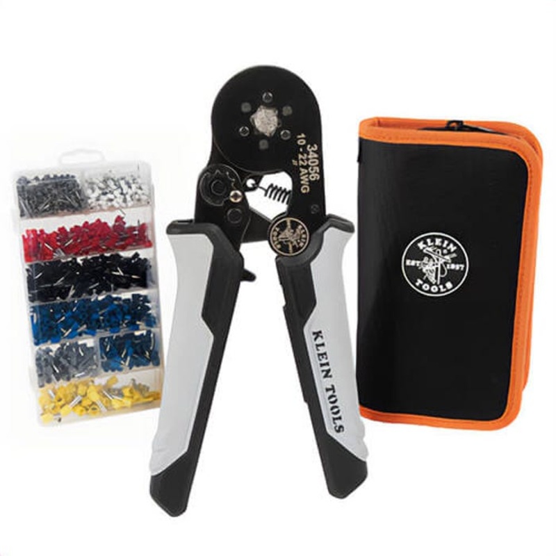 Klein 34061 Ratcheting Ferrule Hex Crimper Set with 10 to 22 AWG Wire, Ergonomic Grip, Steel