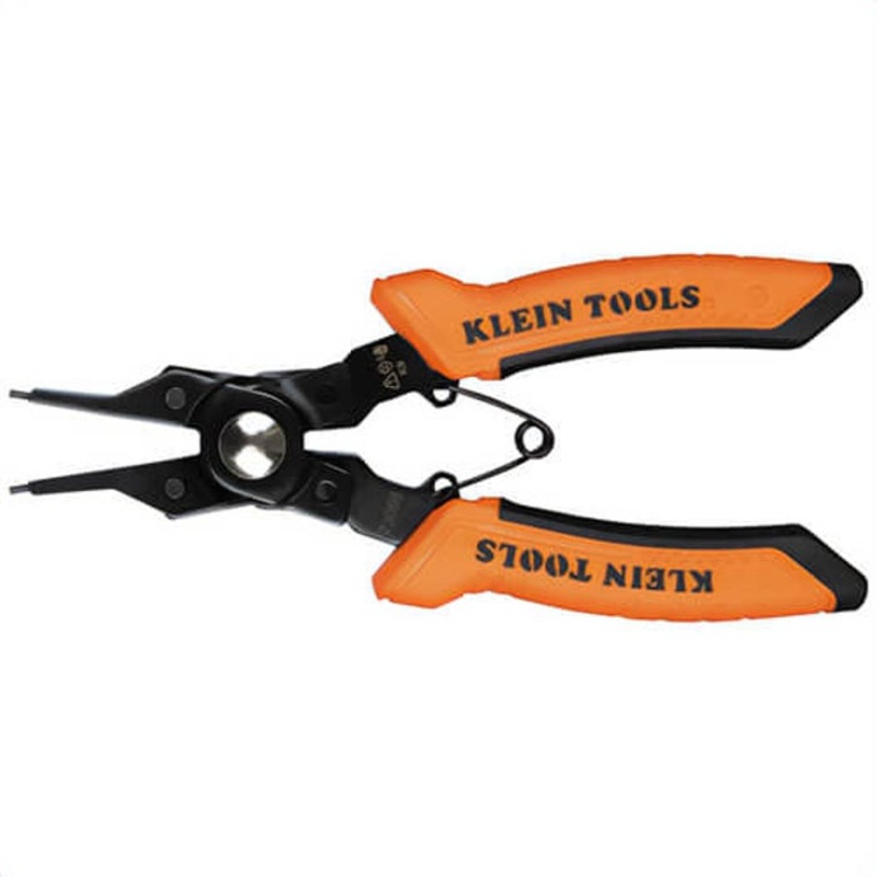 Klein 73066 Interchangeable 6-in-1 Snap Ring Pliers, Smooth Jaw, Molded Grip, Pivot Joint, Steel, Orange/Black, 4 in Handle