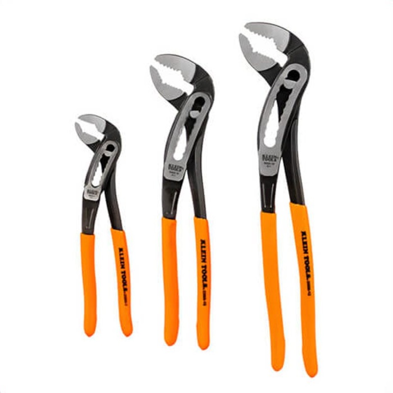 Klein D5053KIT Classic Klaw Pump Pliers Set, Plastic-Dipped, Induction Hardened Steel, Orange, 3 pc