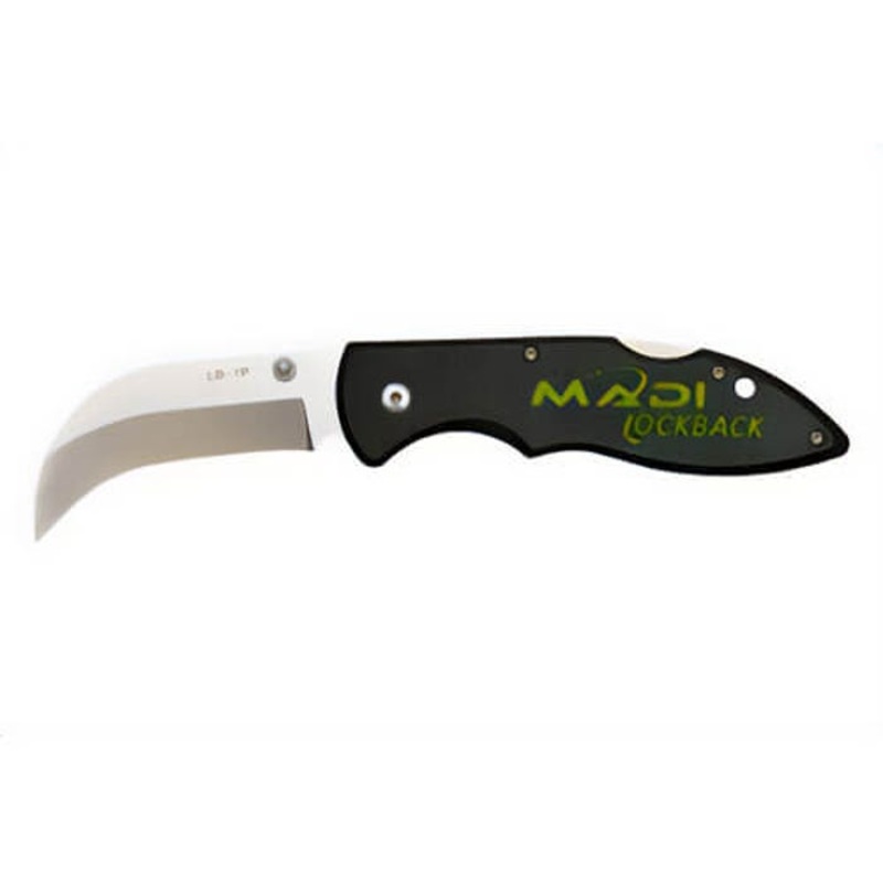 MADI LB-1P Lockback Pointed Lineman Knife with Lockback to Close, Pointed Tip, Reversible Belt Clip, High-Grade Stainless Steel