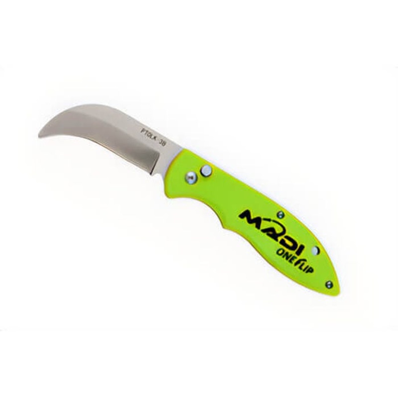 MADI PTOLK-3B OneFlip Blunted Lineman Knife, Blunted Tip, Reversible Belt Clip, High-Grade Stainless Steel, Hi-Viz Green