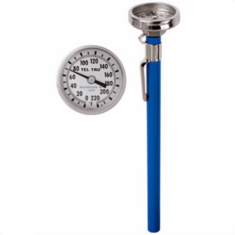 Tel-Tru 12100574EFEGFAA Dial Thermometer, Back Connected, -10/110C, Recal Nut, 5 in Stem, 1 in Dial Size