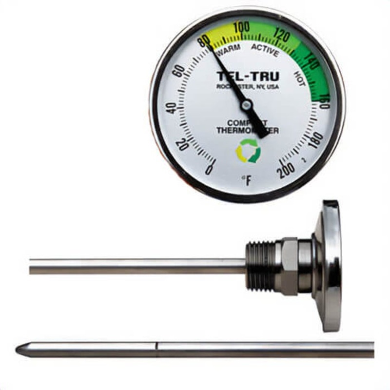 Tel-Tru 311C2050AKKDAAA Dial Thermometer, Back Connected, 0/200F, 1/2 in NPT, 20 in Stem, 2 in Dial Size