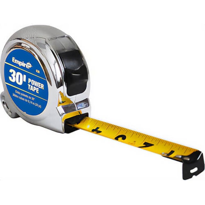 Empire 636 Power Tape with Slide Lock, High Carbon Steel, Chrome, Imperial, 30 ft