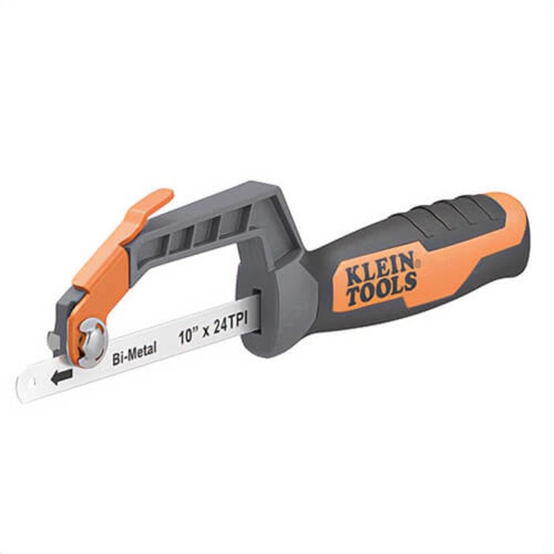Klein 31432 Compact Medium-Cut Hacksaw, Aluminum, Plastic, TPR Overmold, 0.8 in Throat Depth, 6 in Handle, 10 in Blade
