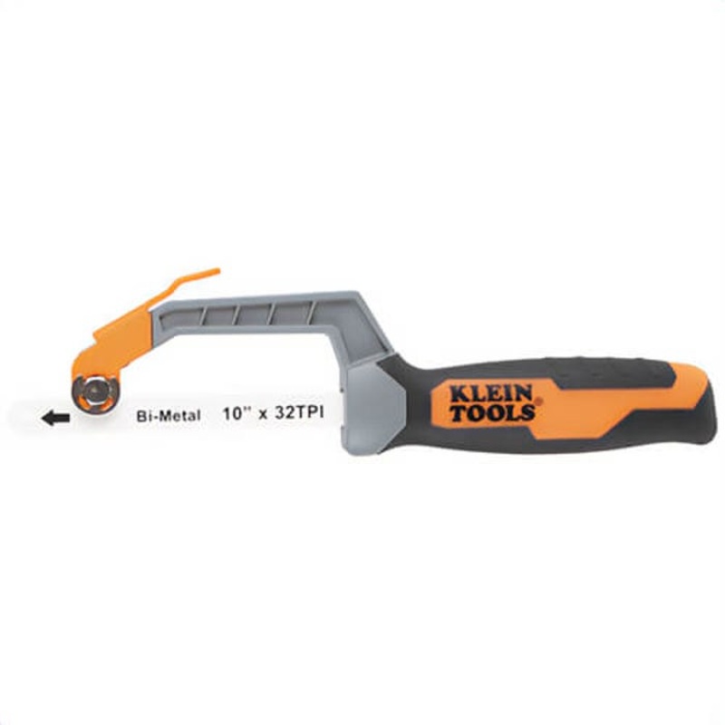 Klein 31432FC Finish-Cut Mini Hacksaw, for use with Thin Wall Copper and Aluminum, PVC, PEX, ABS Pipes, Wood, 10 in Blade