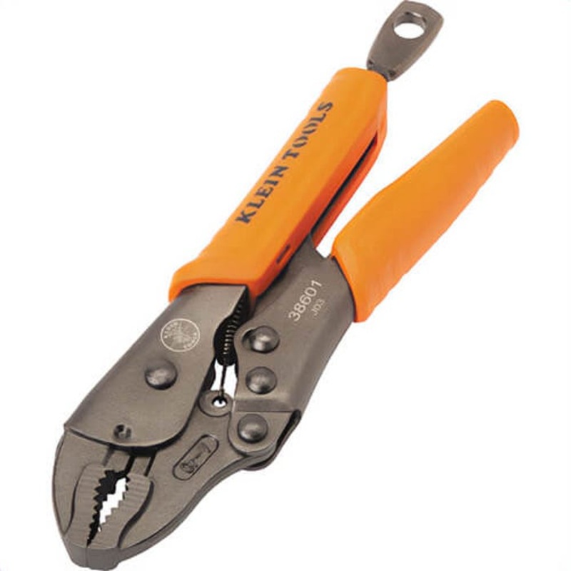 Klein 38601 Curved Jaw Locking Pliers, Molded Grip Finish, Steel, Orange/Black, 3.43 in Handle, 1.9 in Jaw Capacity, 7 in