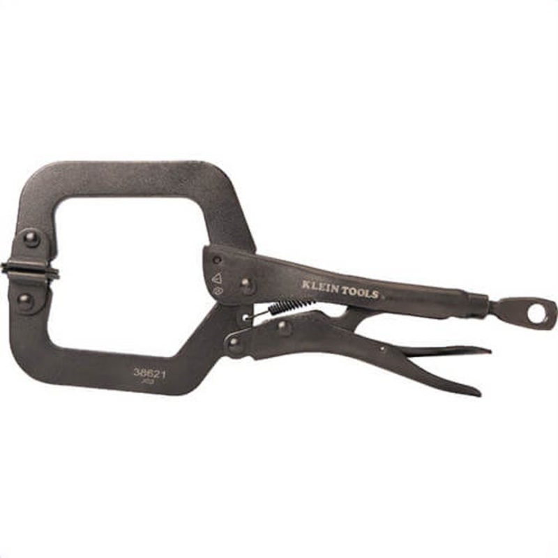 Klein 38621 C-Clamp Locking Pliers With Swivel Jaws, Molded Grip Finish, Steel, Black, 4.56 in Handle, 3 in Jaw Capacity, 9 in