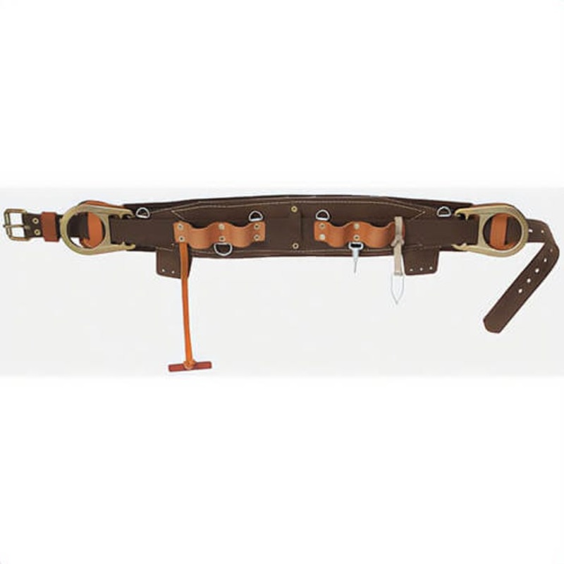 Klein 5266N-19D Semi-Floating Body Belt Style, Forged Single Tongue Buckle, Leather, Nylon, Brown, 33 in to 41 in Waist, 19 in