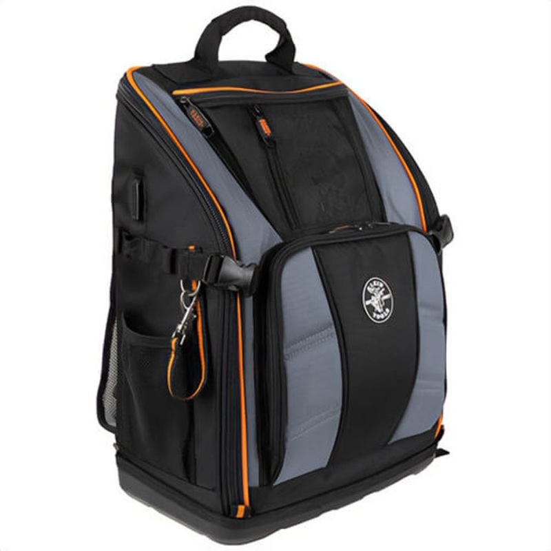 Klein 62482 Tradesman Pro Tool Station Tool Bag Backpack, Black/Gray/Orange, 27 Pockets