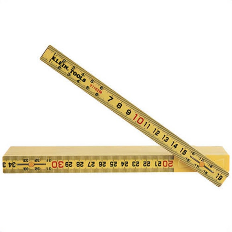 Klein 91162M Fiberglass Folding Ruler, Outside Reading, Nylon, Fiberglass Reinforced, Yellow, Metric