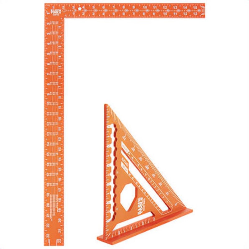 Klein 935SQVP Rafter and Framing Square Set, 0 in to 7 in, 0 in to 24 in x 0 in to 16 in Measurement, Imperial, Orange, Aluminum