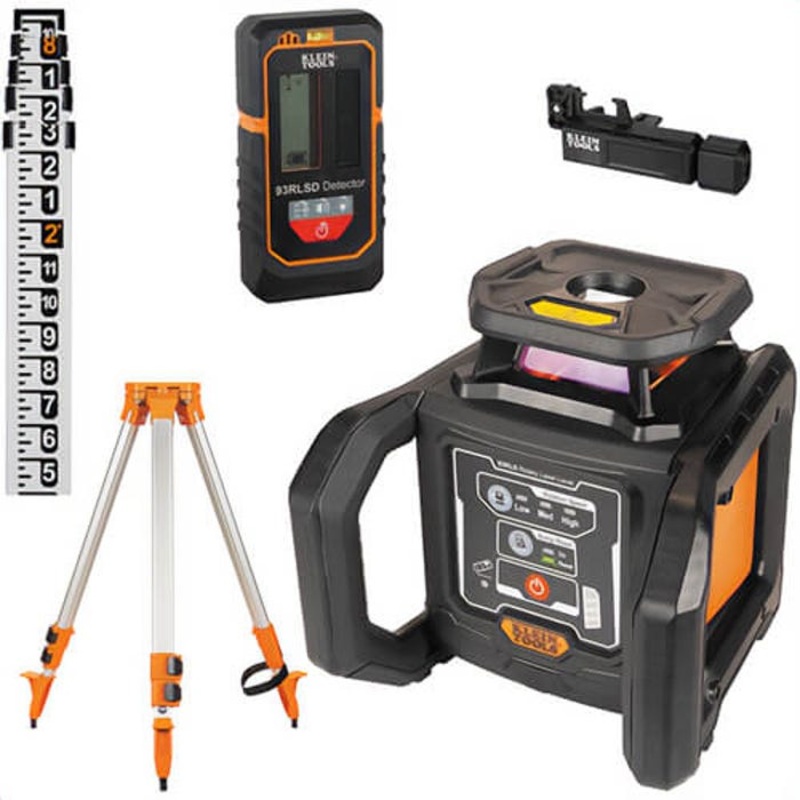 Klein 93RLS Green Rotary Laser Level, Self-Leveling with Plumb Spot and Tripod, ABS+PC, IP66, 515-530 nm, 1,150 ft Max Distance