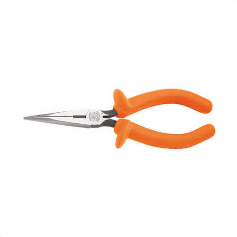 Klein D203-6-INS Insulated Long Nose Pliers, 2-Layer, Hot-Riveted, Hardened Steel, 0.572 in Knife, 1.72 in Jaw Capacity, 6 in