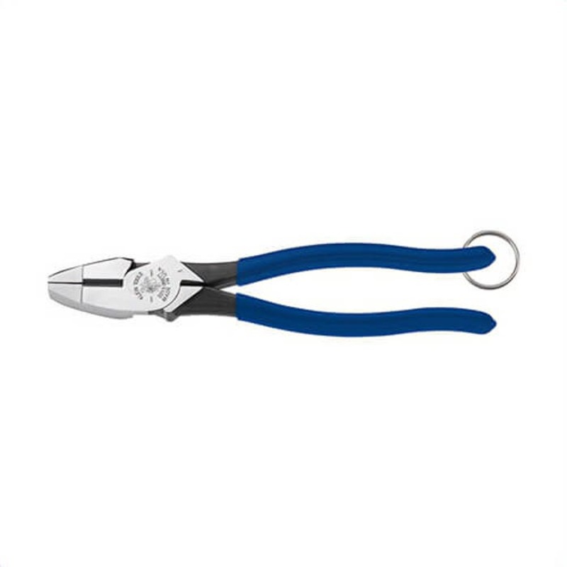 Klein D213-9NETT High-Leverage Side Cutters Pliers with Tether Ring, Plastic-Dipped, Hardened Steel, 1.37 in Jaw Capacity