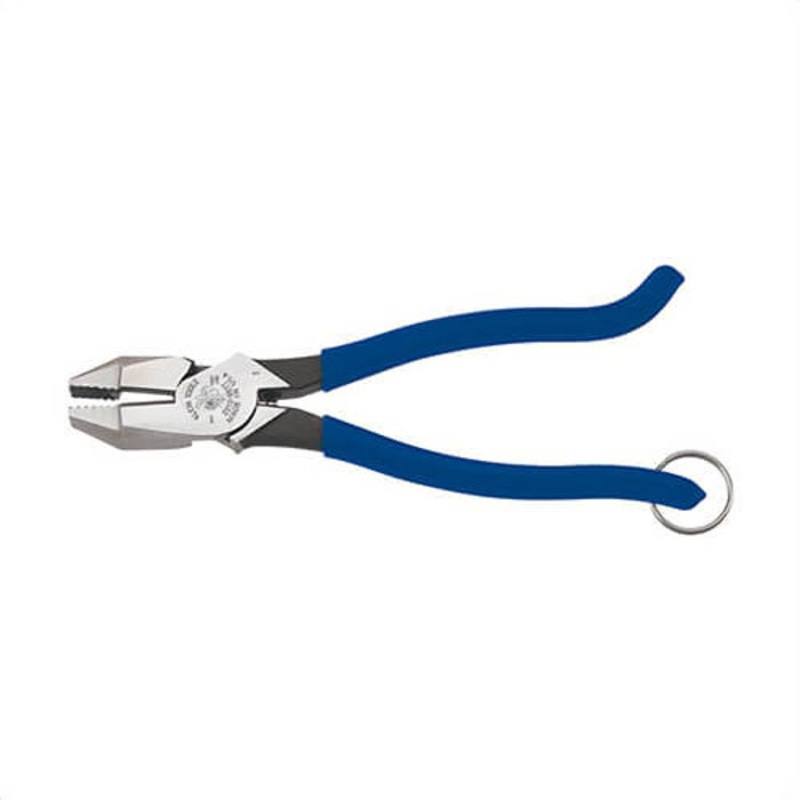 Klein D213-9STT Ironworker's Pliers with Tether Ring, Plastic-Dipped, Hardened Steel, 0.78 in Knife, 1.37 in Jaw Capacity