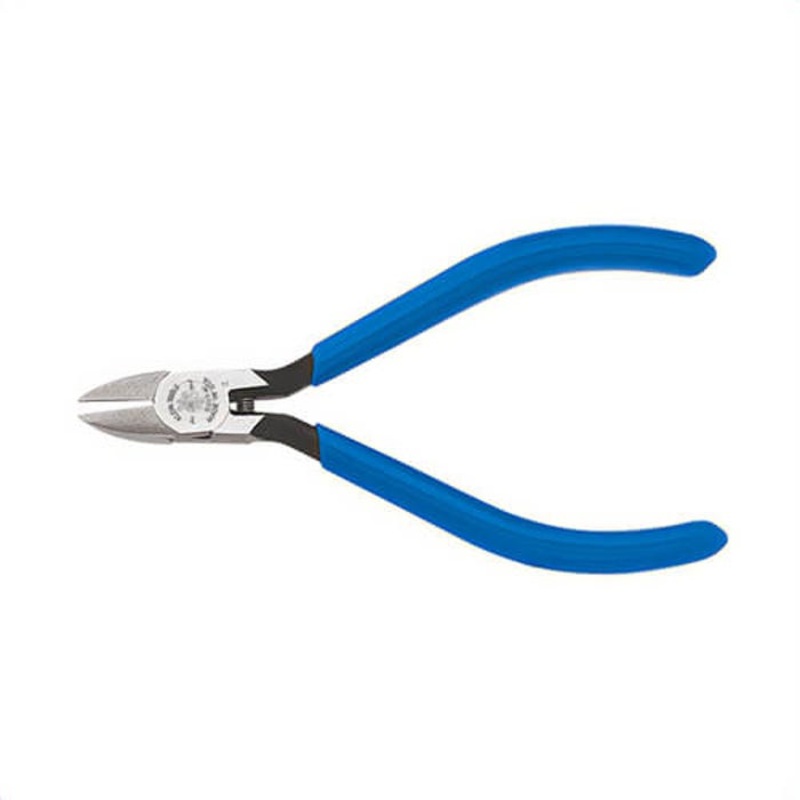 Klein D257-4C Diagonal Cutting Pliers, Electronics, Tapered Nose, Spring, Plastic-Dipped, Steel, 0.43 in Jaw Capacity, 4 in
