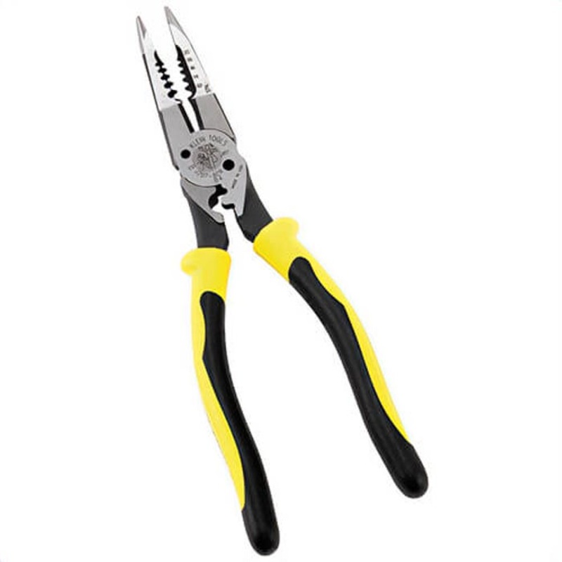 Klein J207-8CR All-Purpose Needle Nose Pliers with Crimper, Steel, 0.5 in Knife, 4.55 in Handle, 0.15 in Point dia, 8.5 in