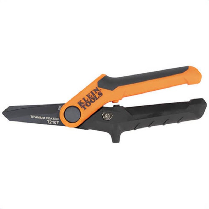 Klein T2107 Compact Titanium-Coated Utility Shears, Ambidextrous, Stainless Steel, Orange/Black, 7 in