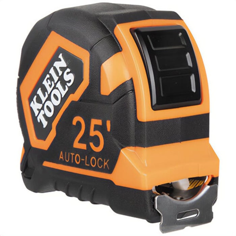 Klein 9125AL Tape Measure, Single-Hook Auto-Lock, Orange/Black, 1/16 in Graduations, 25 ft