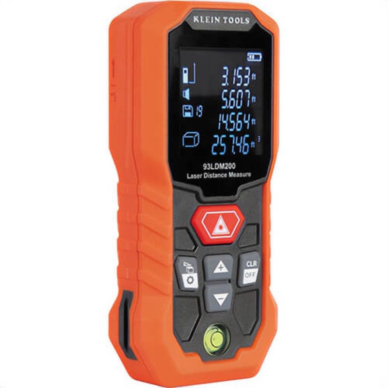 Klein 93LDM200 Laser Distance Measure, Class 2, PC/ABS, Silicone Rubber, 200 ft