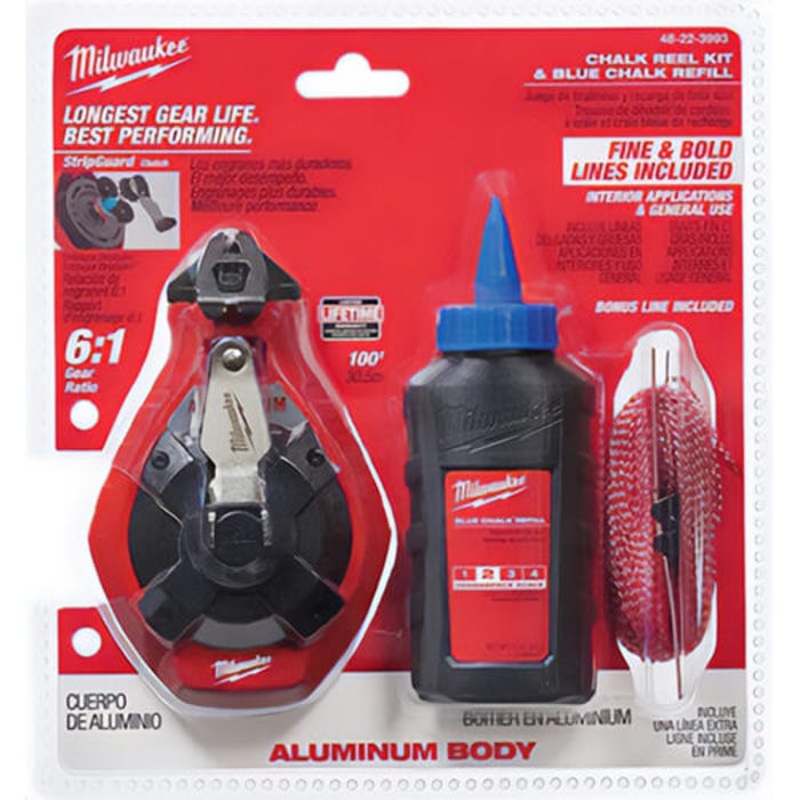 Milwaukee 48-22-3993 Aluminum Chalk Reel Kit with Blue Chalk and Bonus Line, 100 ft