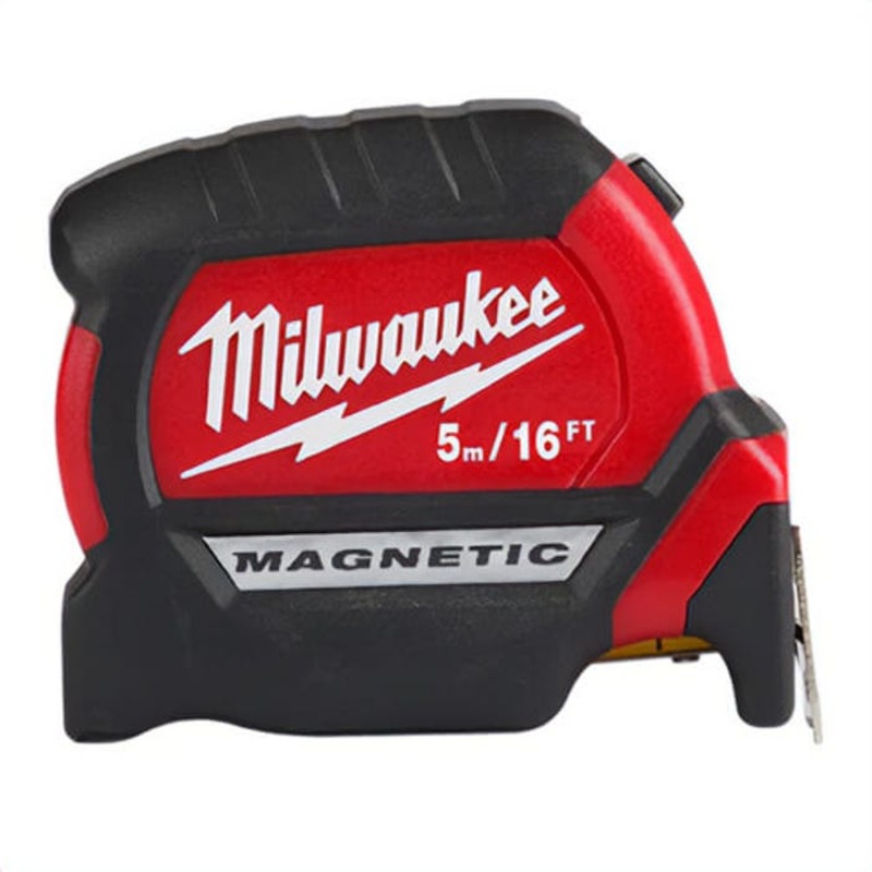 Milwaukee 48-22-0317 Compact Magnetic Wide Measuring Tape with Belt Clip, 16 ft L x 1 in W Blade, Steel Blade