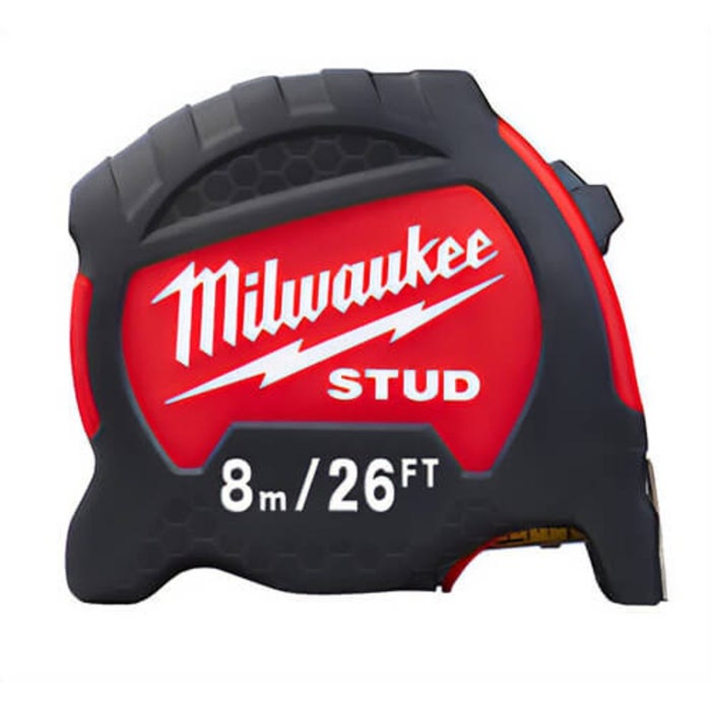 Milwaukee 48-22-0426 Compact Wide Measuring Tape with Belt Clip, 26 ft L x 1-1/8 in W Blade, Steel Blade