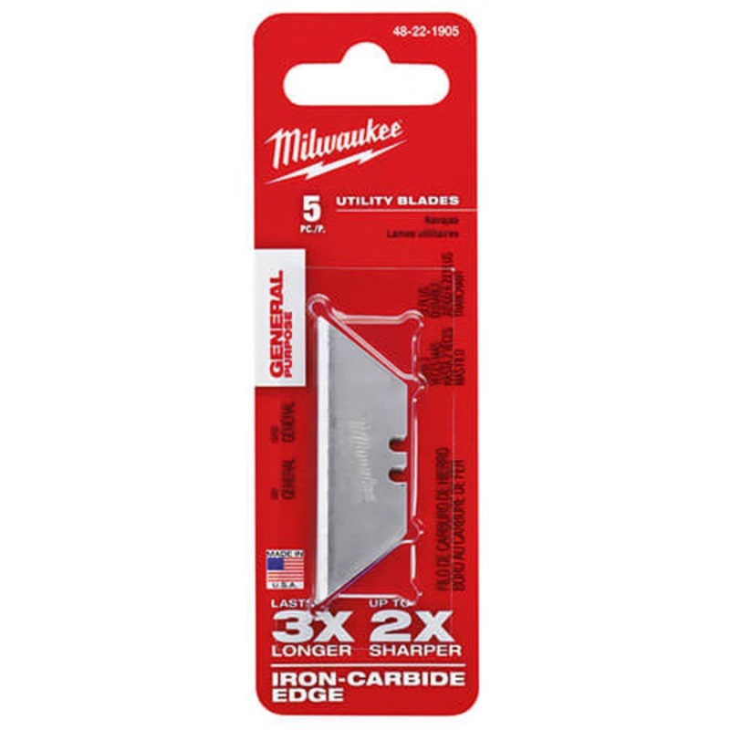 Milwaukee 48-22-1905 General Purpose Utility Blade, 5 pc, Micro Carbide Metal, Sharp Point/Straight Edge