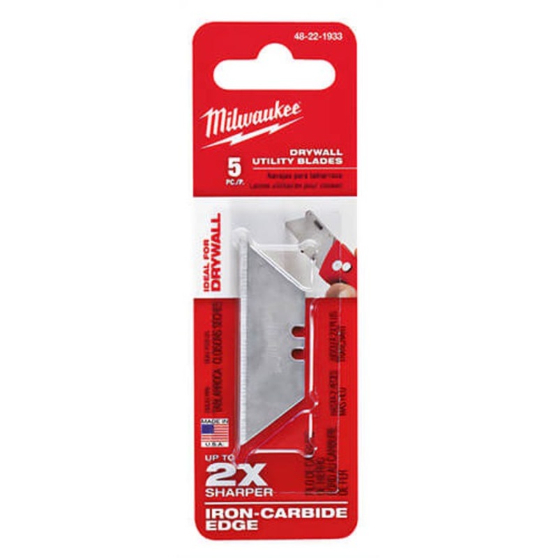 Milwaukee 48-22-1933 Utility Knife Blade, Micro Carbide Metal, Sharp Point/Straight Edge, 2-3/8 in L x 3/4 in W Blade, 5 pc