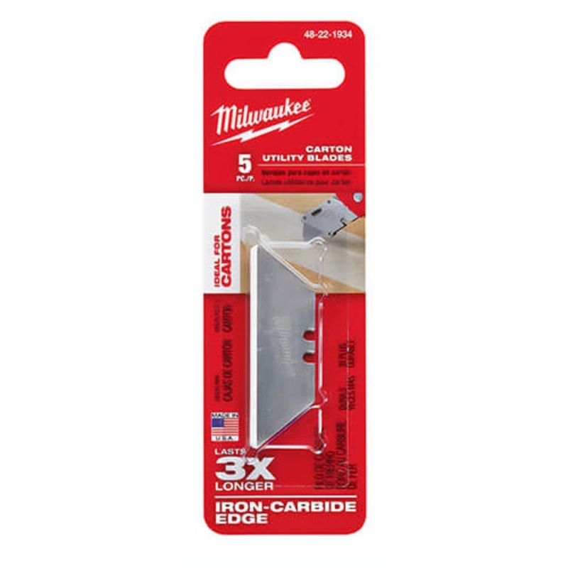 Milwaukee 48-22-1934 Utility Knife Blade, Micro Carbide Metal, Round Point/Straight Edge, 2-3/8 in L x 3/4 in W Blade, 5 pc