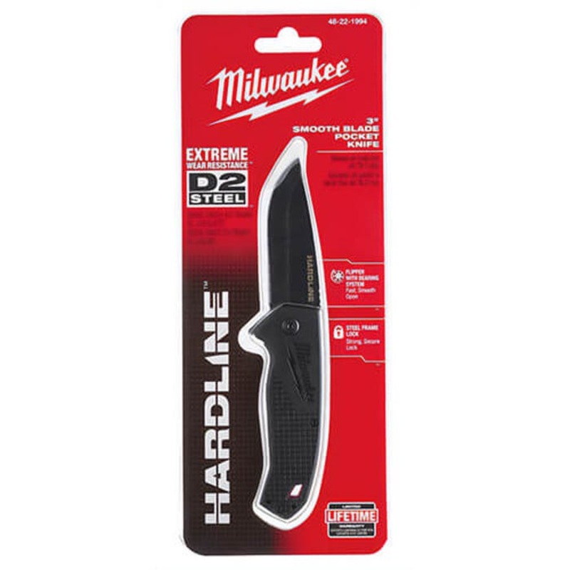 Milwaukee 48-22-1994 Hardline Smooth Blade Pocket Knife, D2 Steel Blade, 3 in
