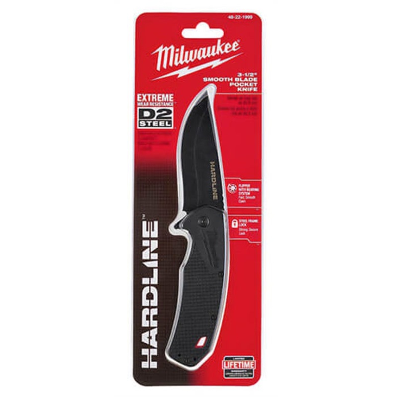 Milwaukee 48-22-1999 Hardline Smooth Blade Pocket Knife, D2 Steel Blade, 3.5 in